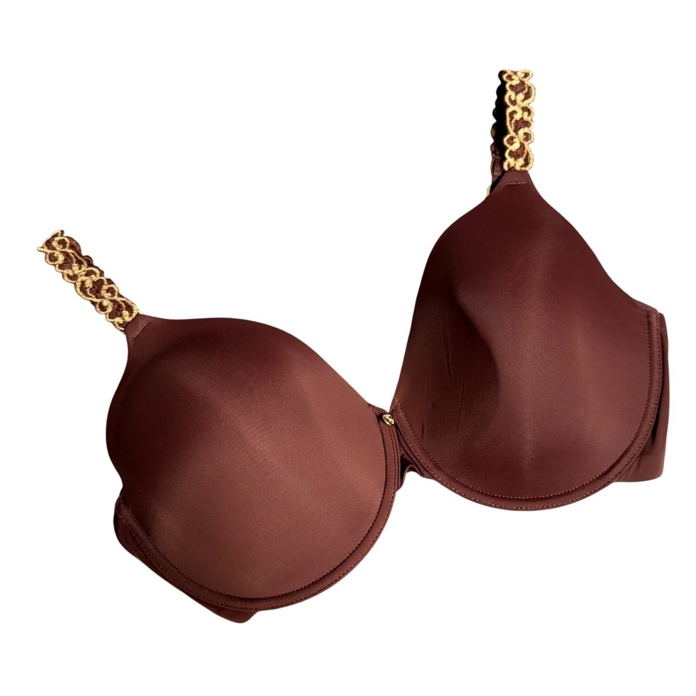 Natori Bra 36DDD Chocolate Brown Feathers Contour Underwire Lace Trim 732080